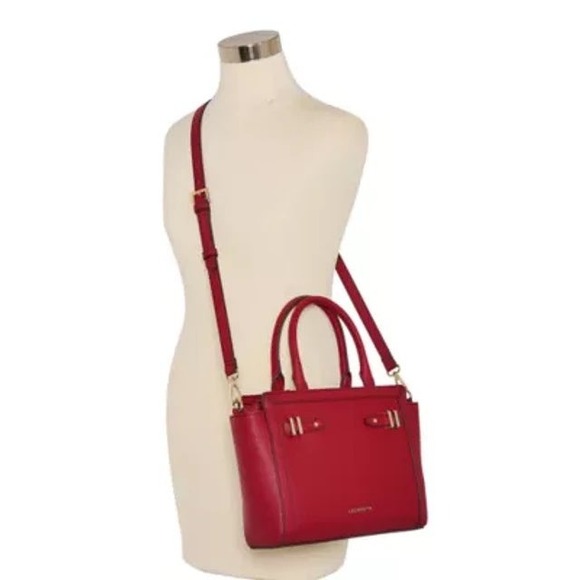 Liz Claiborne Satchel Purse Top Handle Crossbody Red Gold Hardware - Picture 11 of 11
